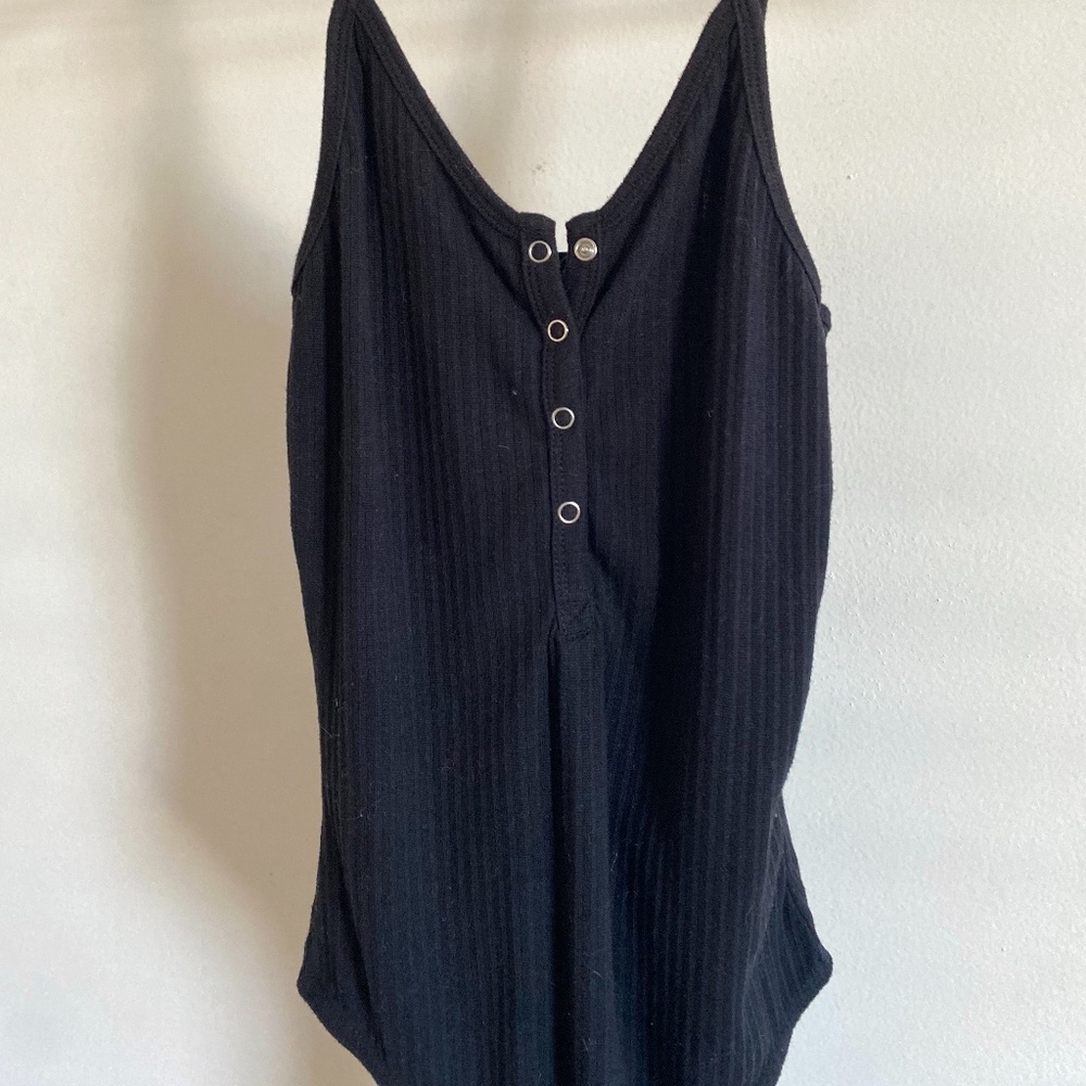 Snap Button Front V Neck Ribbed Spaghetti Strap B… - image 4